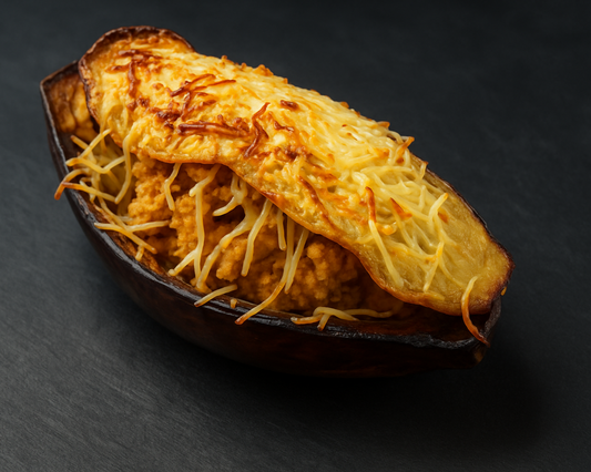 Albergínia farcida de carn i formatge